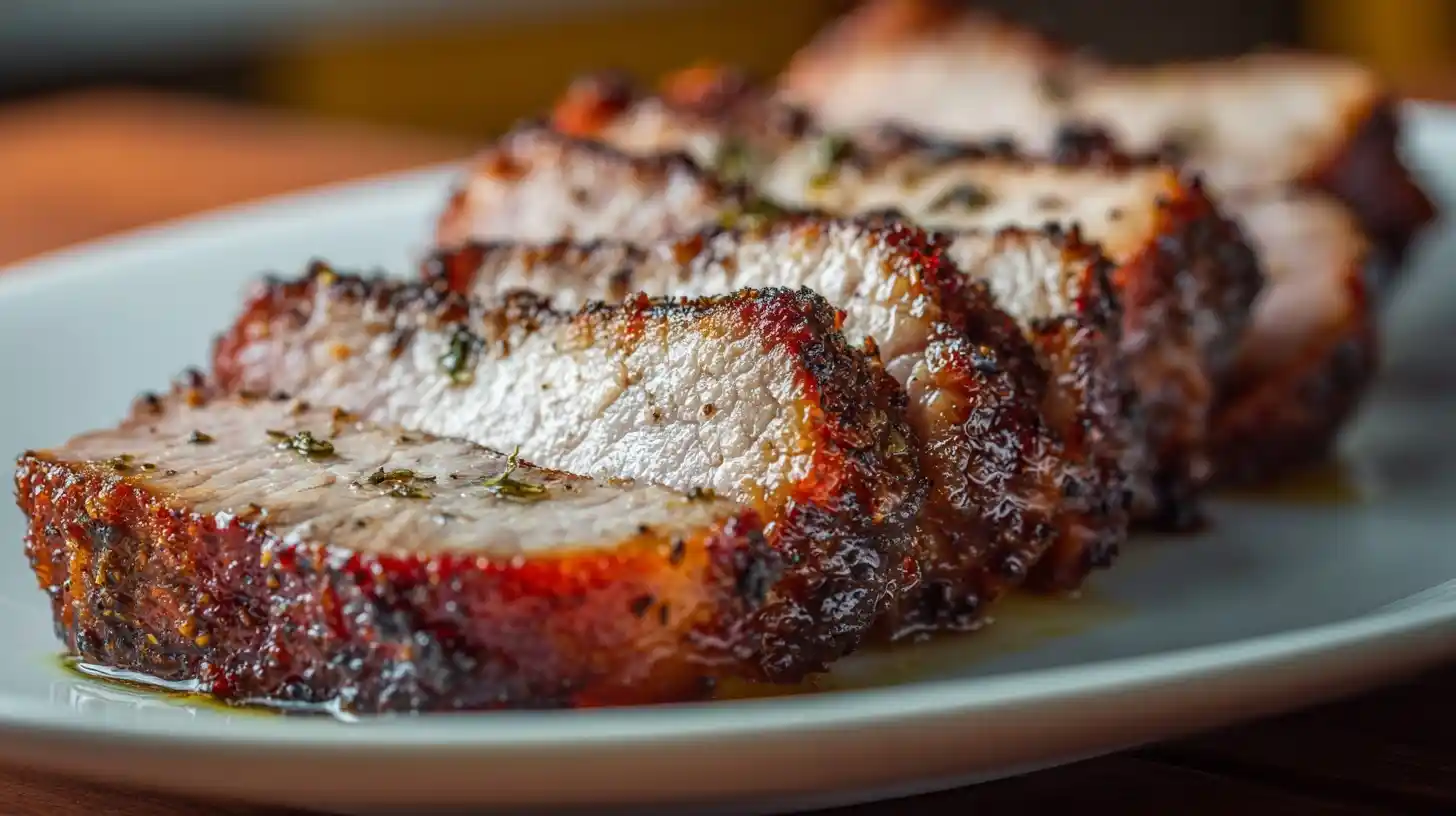 Kassler im Airfryer: 5 geniale Tricks für saftiges Fleisch garantiert! 1 Juicy sliced Kassler smoked pork with a golden crust and tender interior