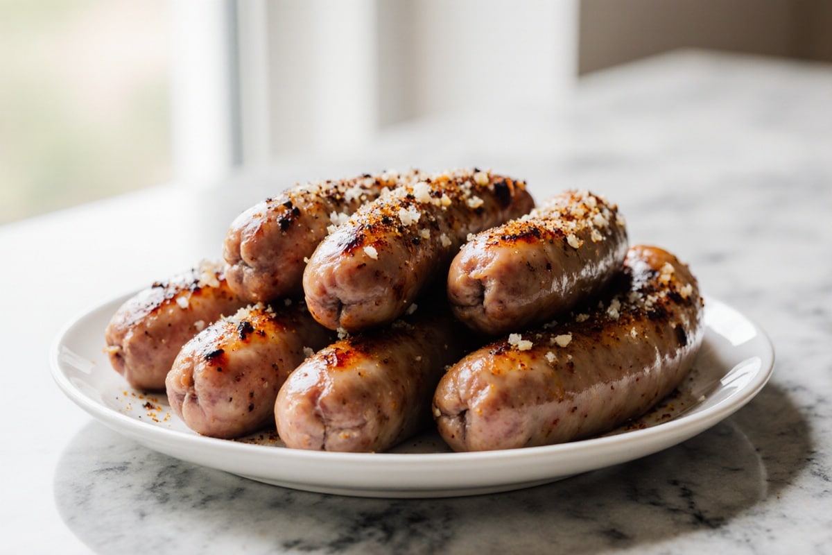 sausage in airfryer knusprig serviert