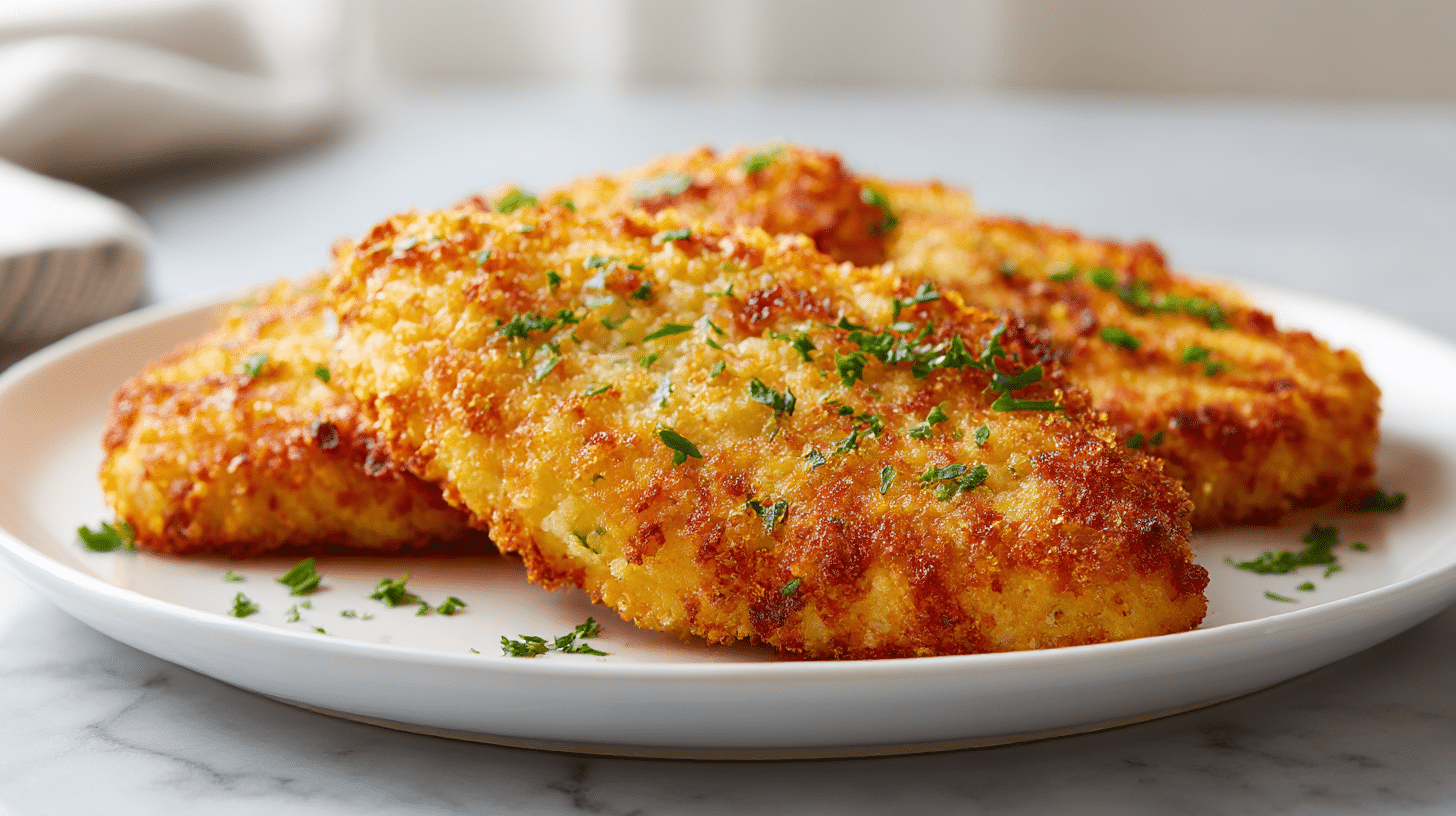 Schnelles parmesan hähnchen airfryer Rezept für ein schnelles Abendessen.