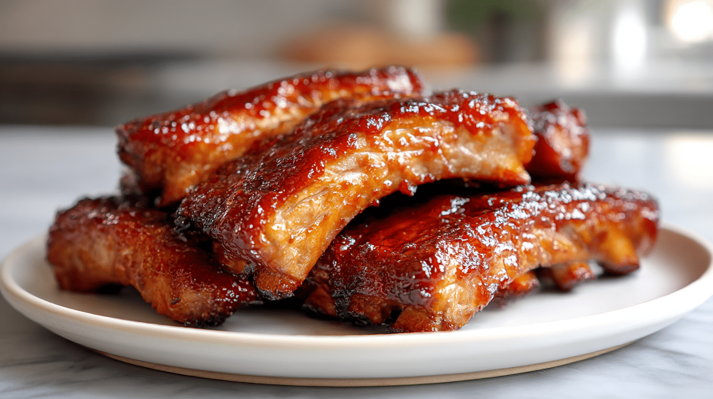Köstliche rippchen im air fryer zubereitet, saftig und lecker auf dem Teller.