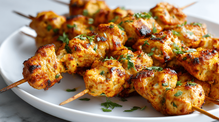 Leckere air fryer hähnchenspieße frisch zubereitet.