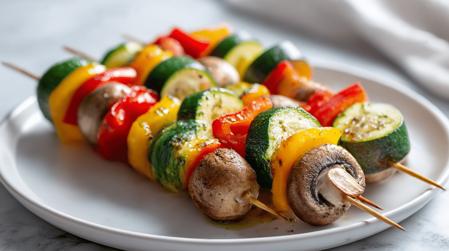 Einfach zuzubereitende gemüsespieße air fryer im Test.