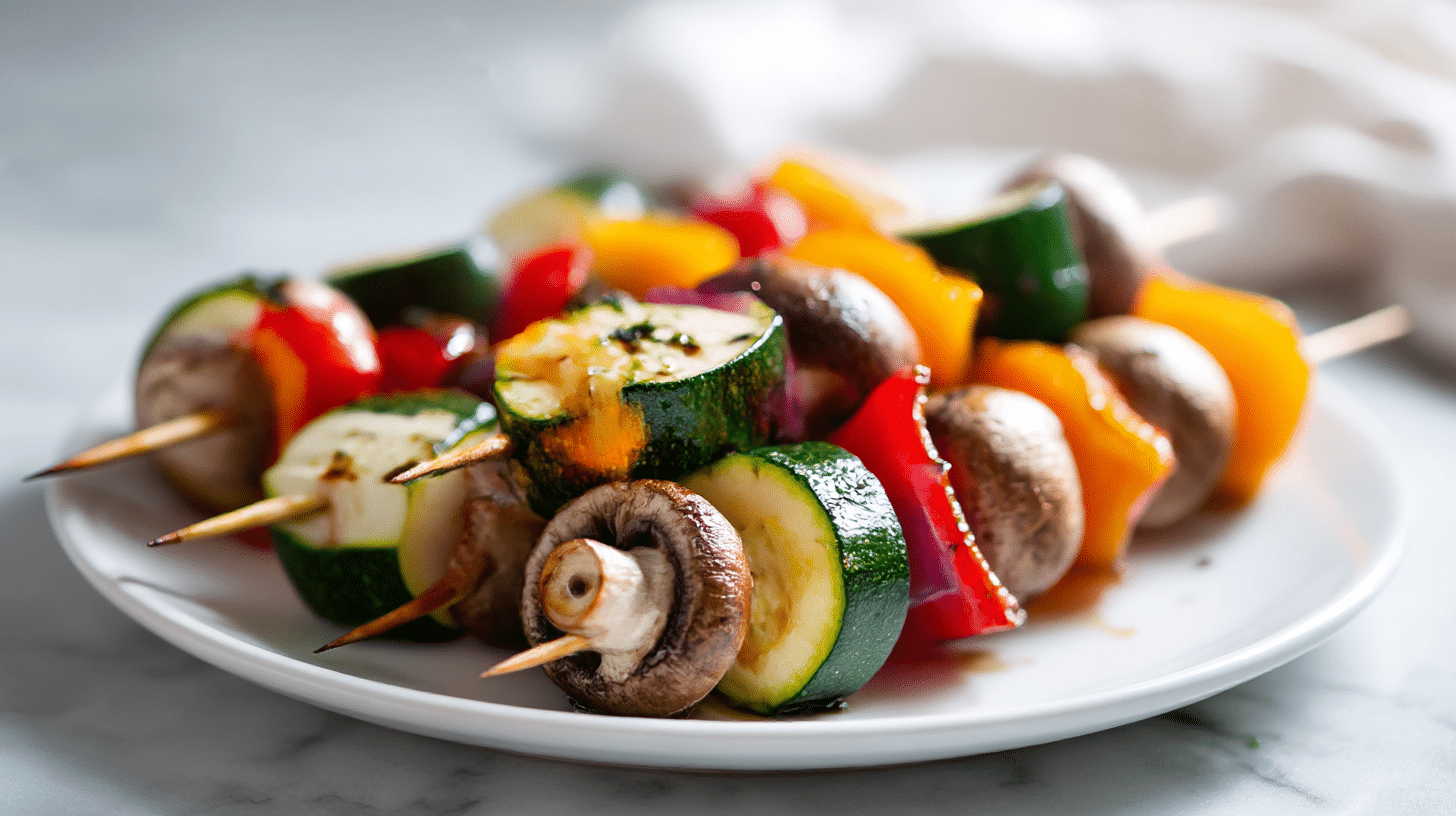 Bunte gemüsespieße air fryer als kreative Snack-Idee.