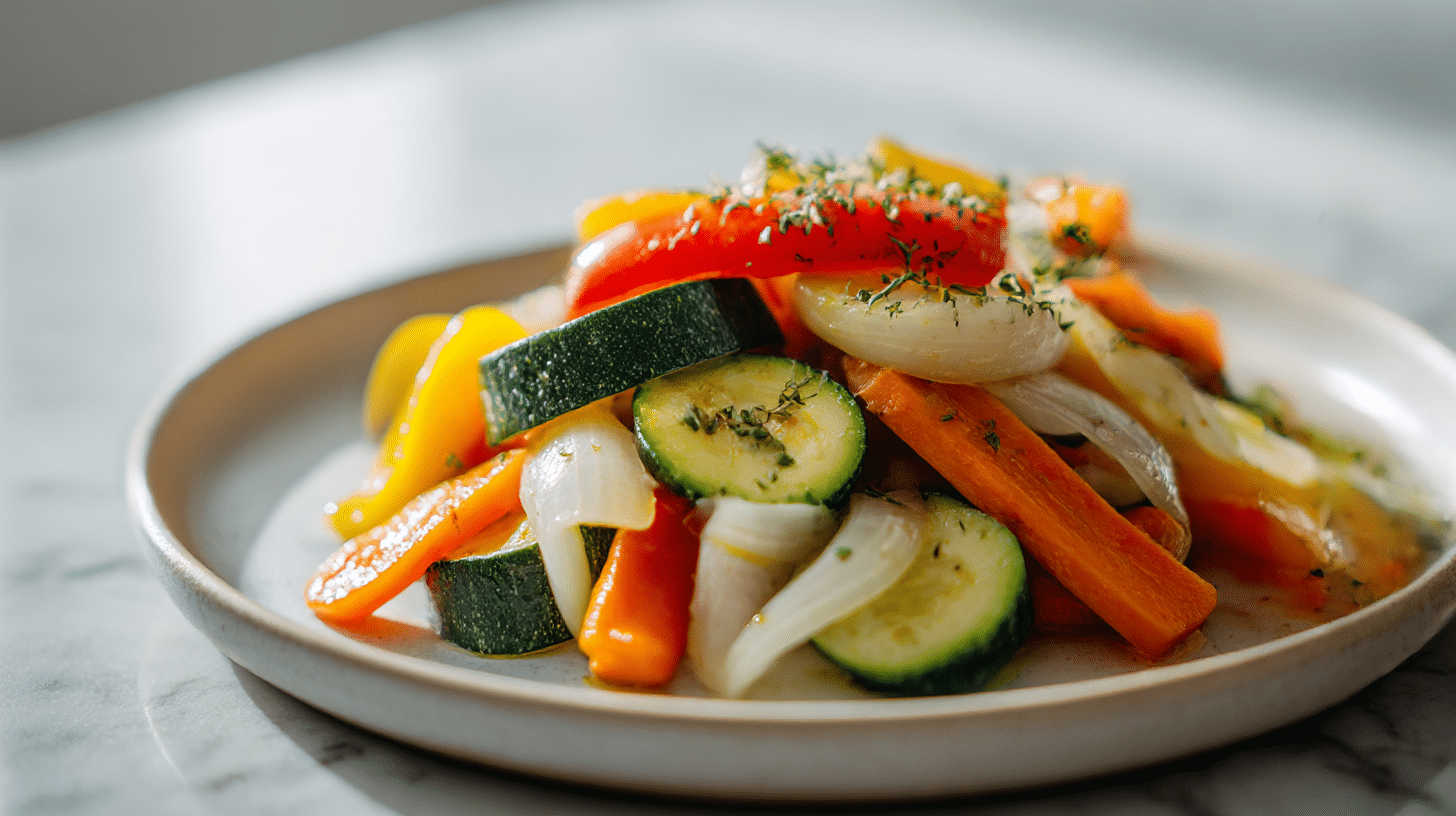 eine appetitliche gemüsepfanne air fryer in einer Schüssel