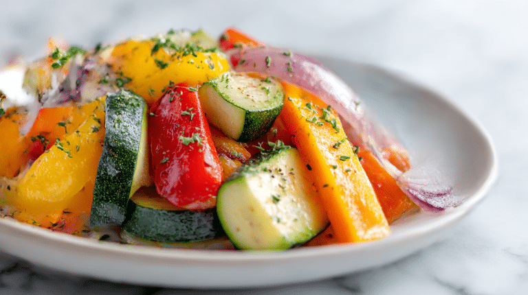 eine köstliche gemüsepfanne air fryer auf dem Tisch serviert