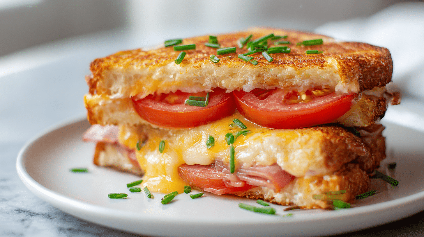 Schmackhafte schinken-käse toast im air fryer, knusprig und lecker.