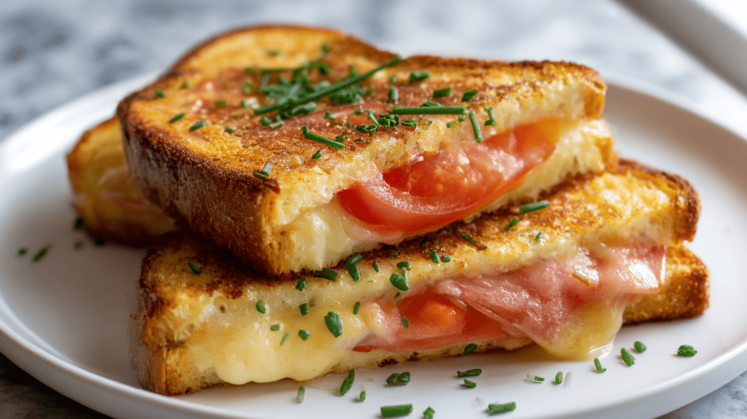 Schinken-käse toast im air fryer, ideal für eine schnelle Mahlzeit.