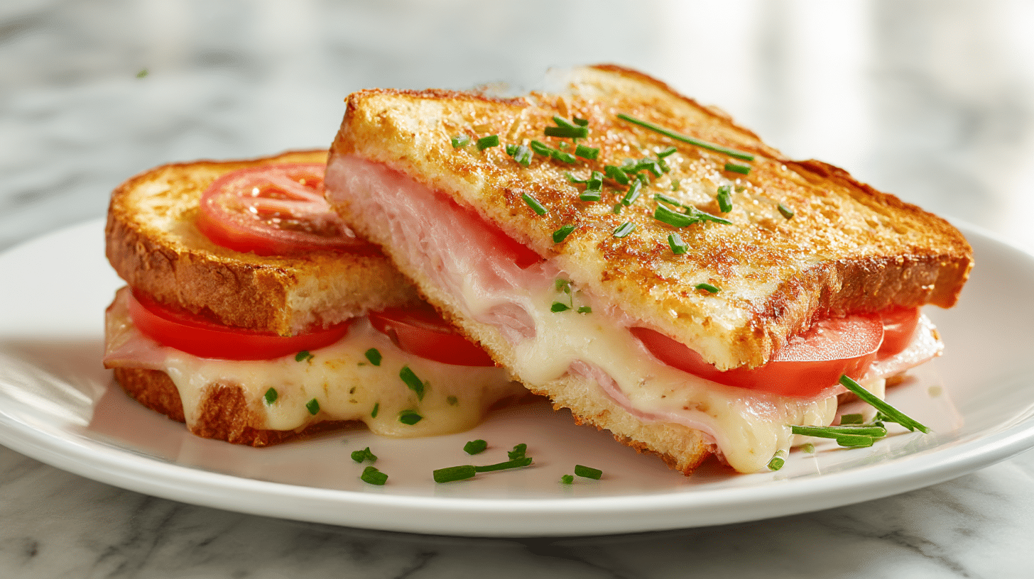 Leckere schinken-käse toast im air fryer, knusprig und goldbraun.