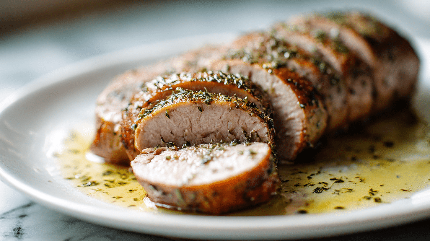 schweinefilet im air fryer auf dem Teller angerichtet
