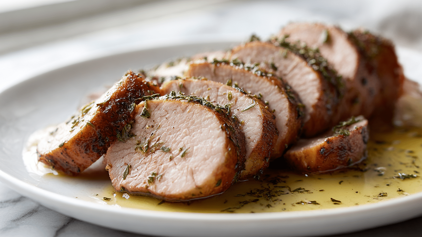 schweinefilet im air fryer mit Beilagen serviert