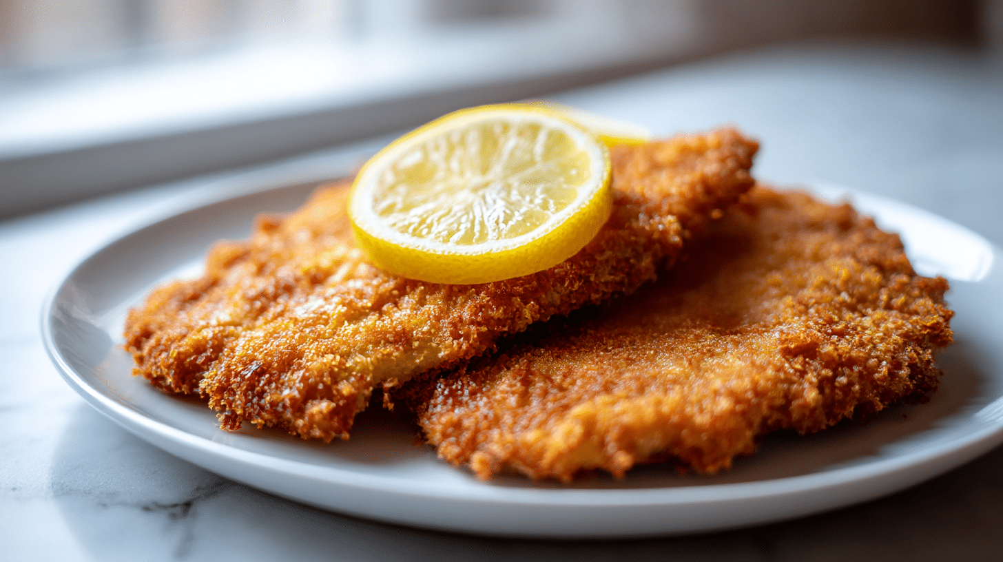 Köstliche sellerieschnitzel air fryer frisch aus der Fritteuse.