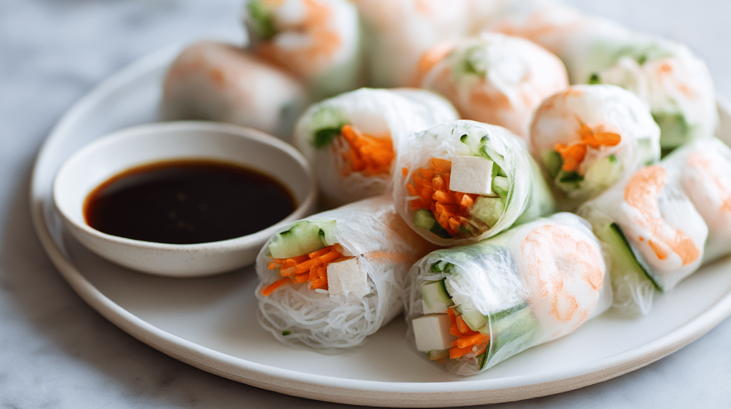 Leckere sommerrollen air fryer mit frischem Gemüse und Tofu zubereitet.