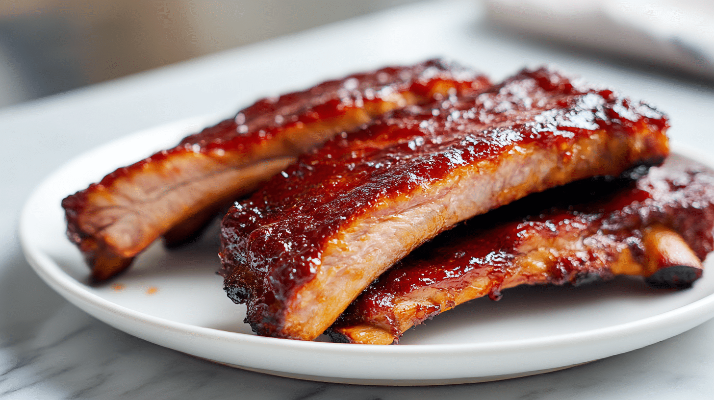 zarte spareribs air fryer auf einem Teller serviert