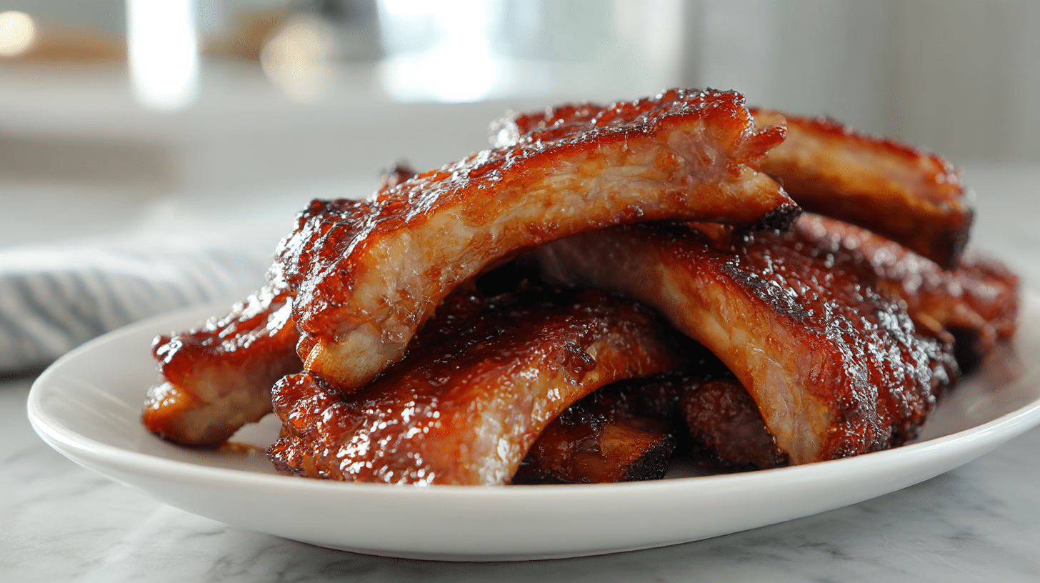 goldbraune vorgegarte spareribs im air fryer serviert