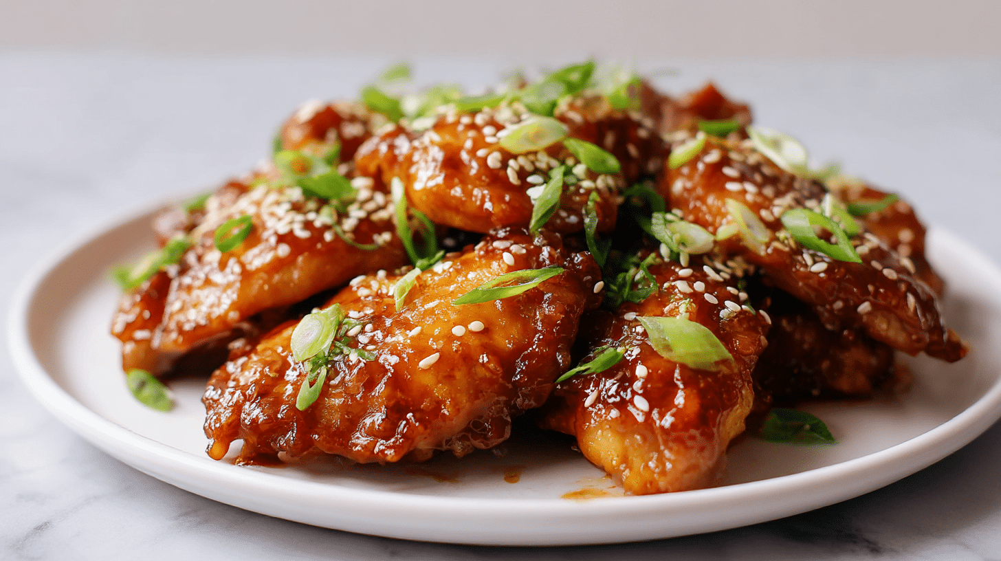 teriyaki hähnchen air fryer auf einem Teller angerichtet