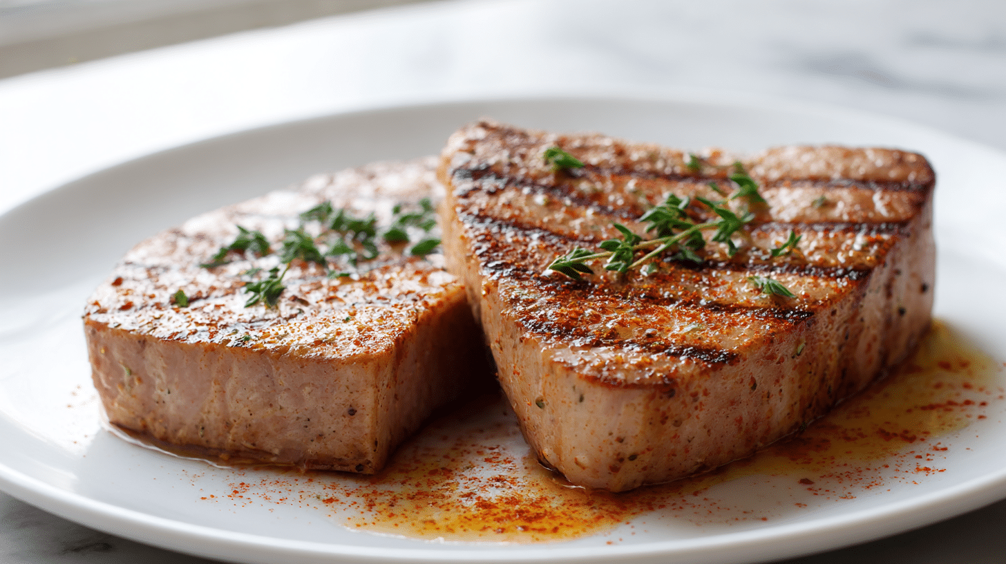 thunfisch air fryer serviert mit frischem Gemüse