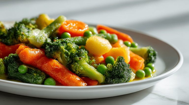tiefgefrorenes gemüse im air fryer zubereitet und lecker angerichtet