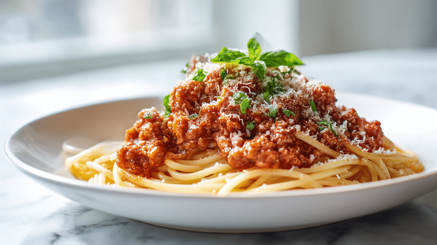 Schnelle Zubereitung einer bolognese air fryer Mahlzeit mit frischen Zutaten