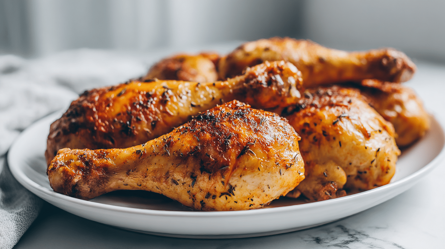 gebackenes hähnchen air fryer, das dynamisch serviert wird
