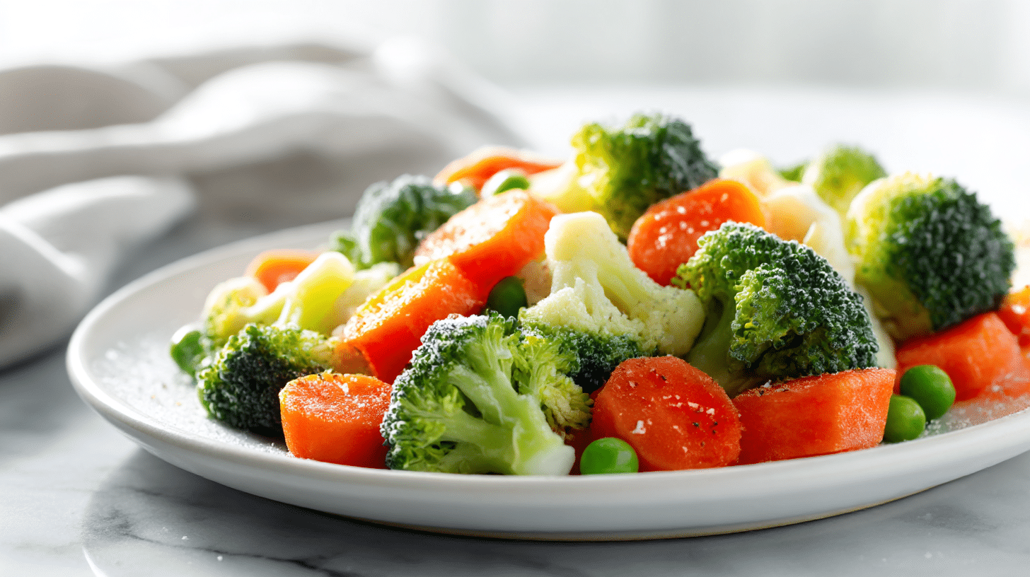 frisch serviertes gefrorenes gemüse im air fryer