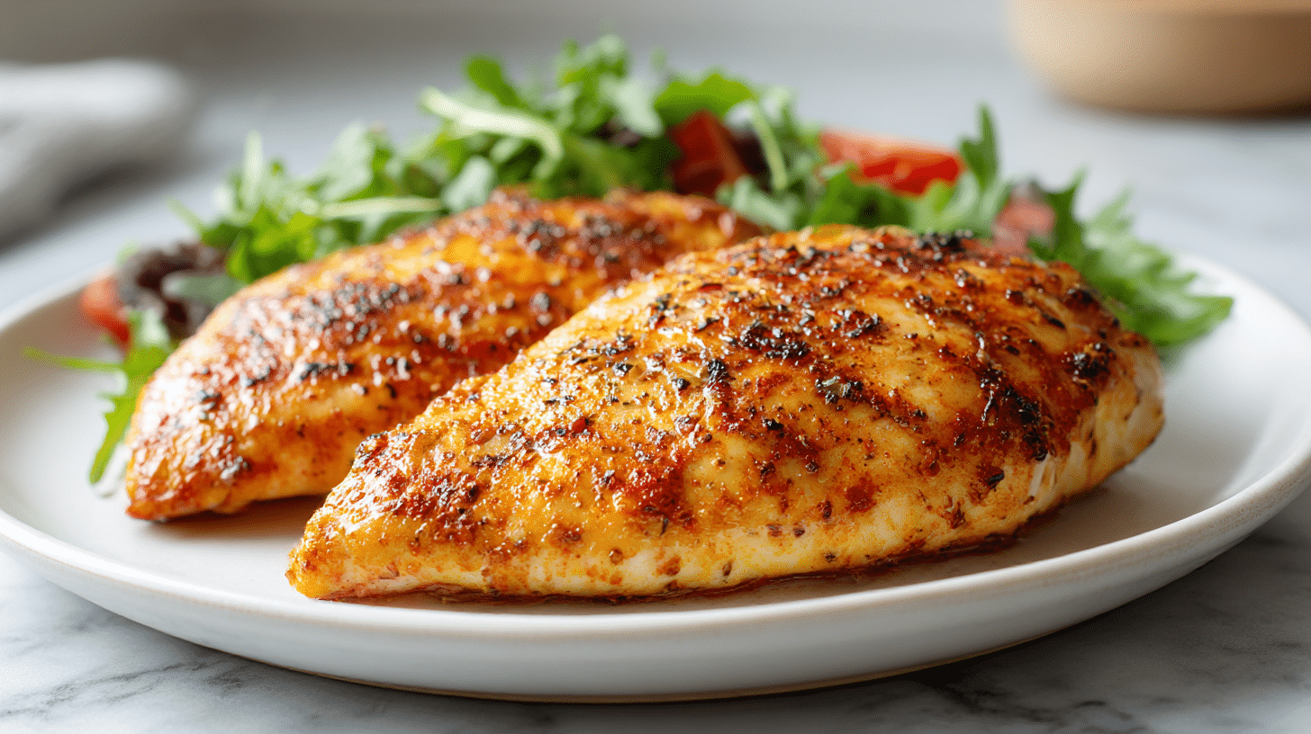 würziges hähnchenfilet im air fryer serviert