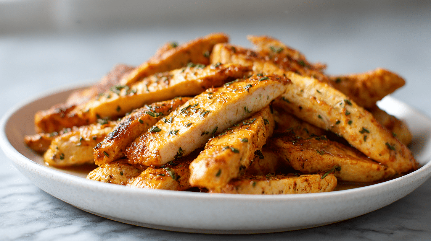 Leckeres Hähnchengeschnetzeltes im Air Fryer auf dem Teller