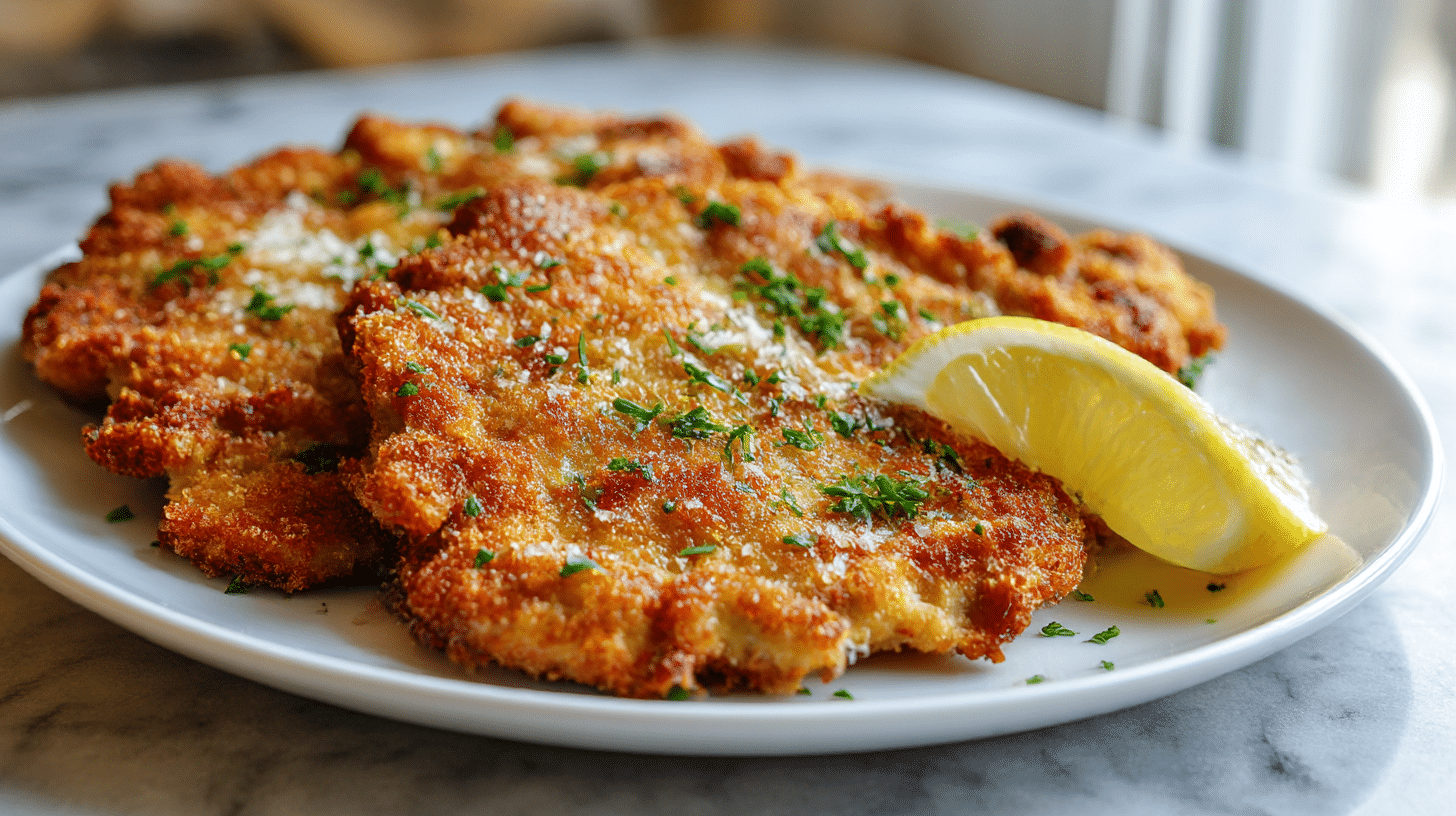 kalbsschnitzel air fryer auf einem Teller serviert