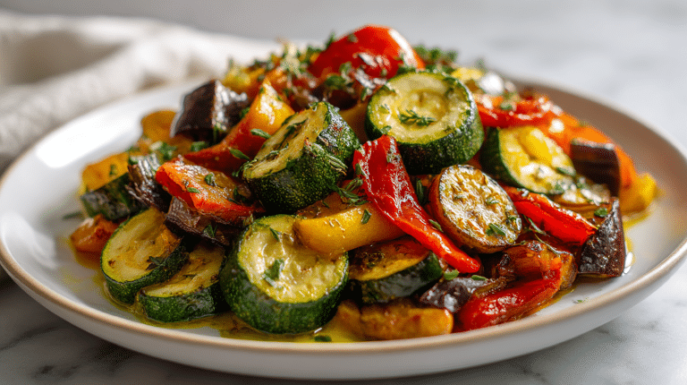 Leckeres mediterranes gemüse air fryer auf dem Teller