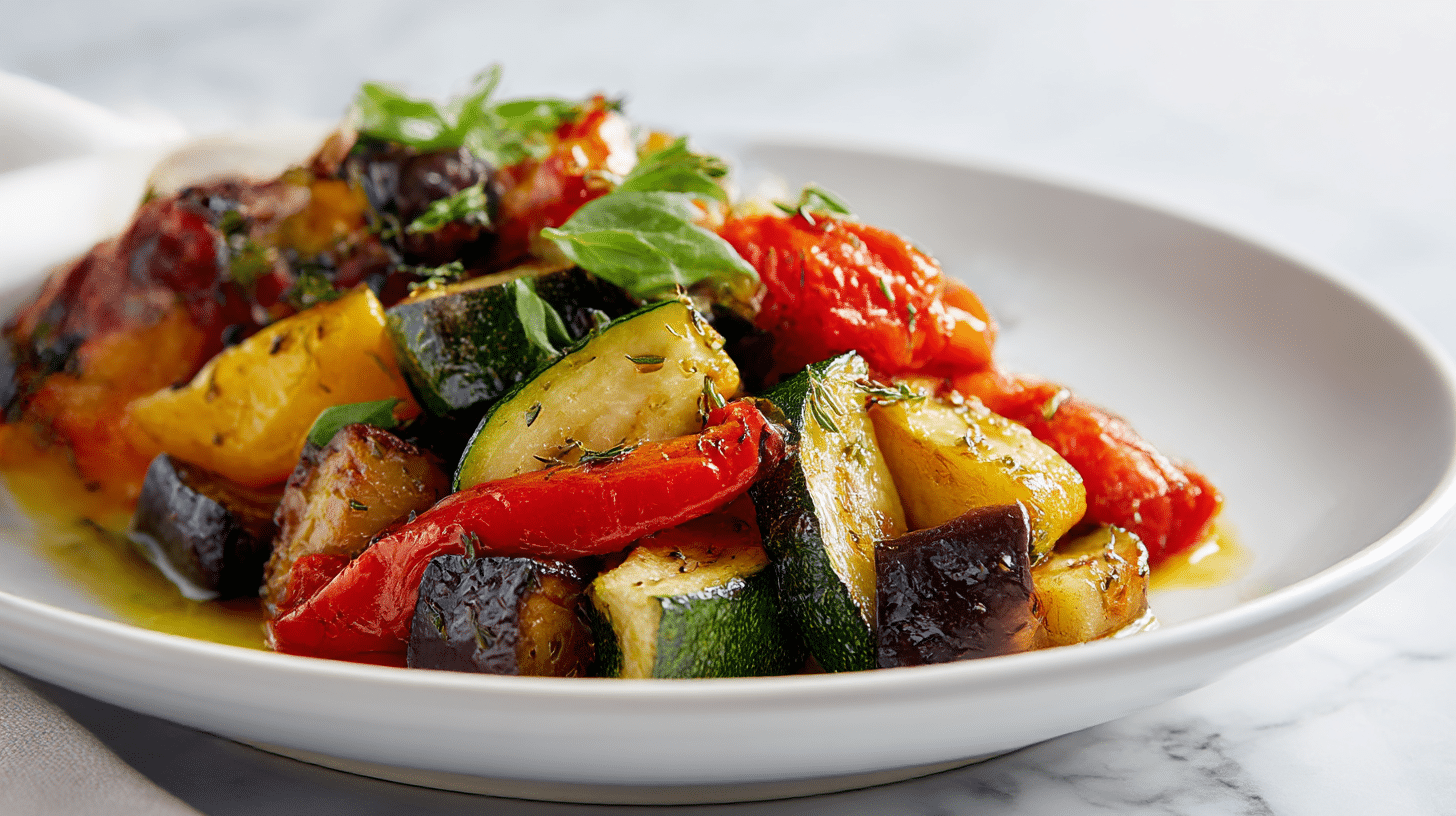 Gesundes mediterranes gemüse air fryer in der Schüssel