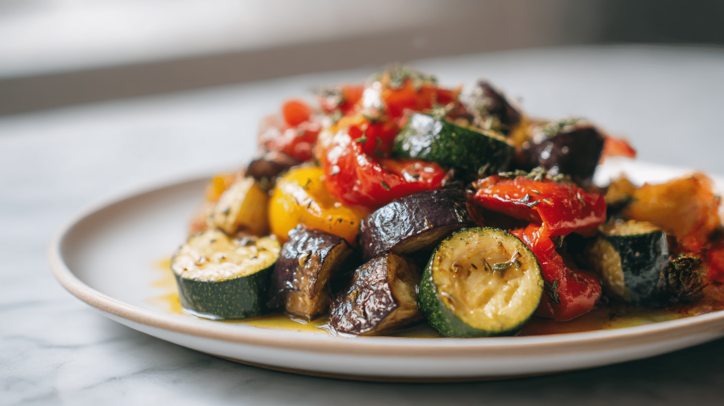 Frisches mediterranes gemüse air fryer auf einem Tisch