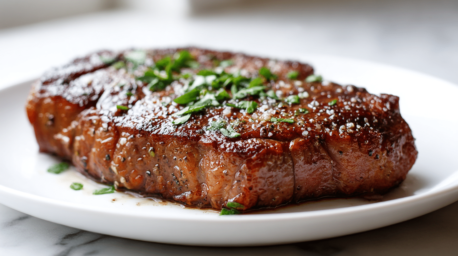 Genießen Sie rumpsteak im air fryer zusammen mit buntem Gemüse.