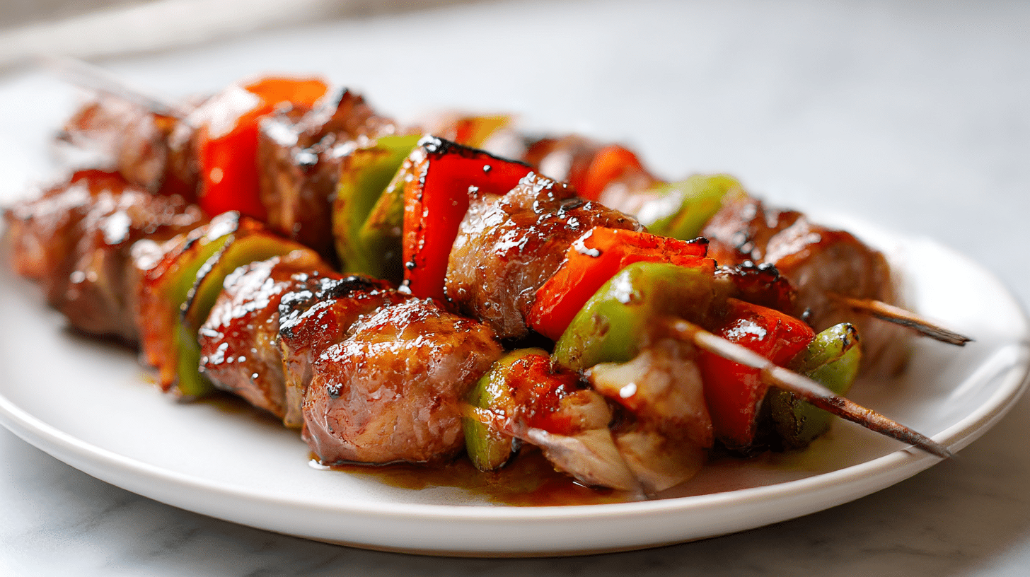 schaschlik im air fryer mit buntem gemüse und tofu