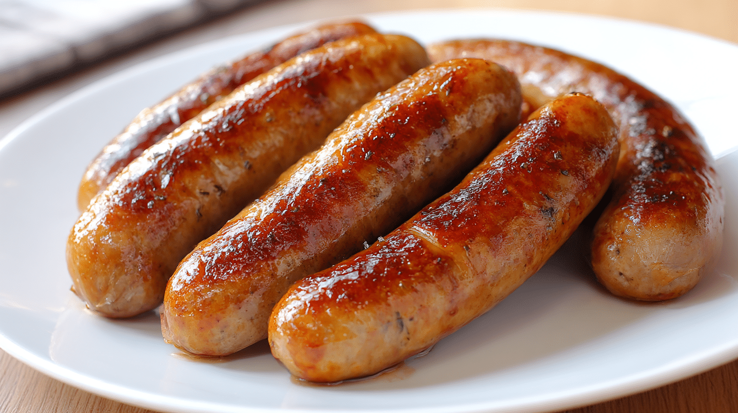 Ein Teller mit wiener würstchen im air fryer goldbraun