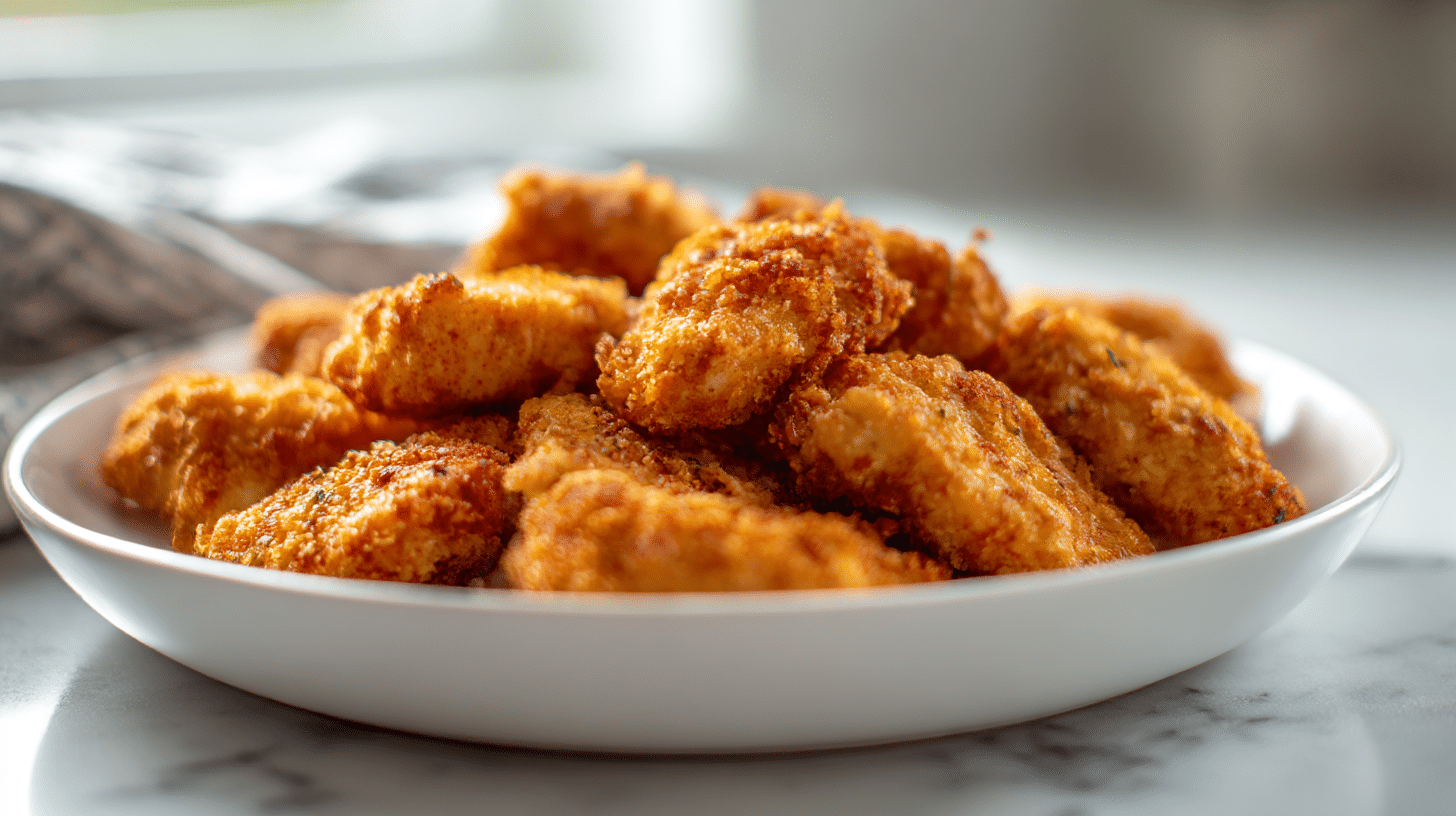 saftige air fryer häppchen für gäste auf einem Holzbrett