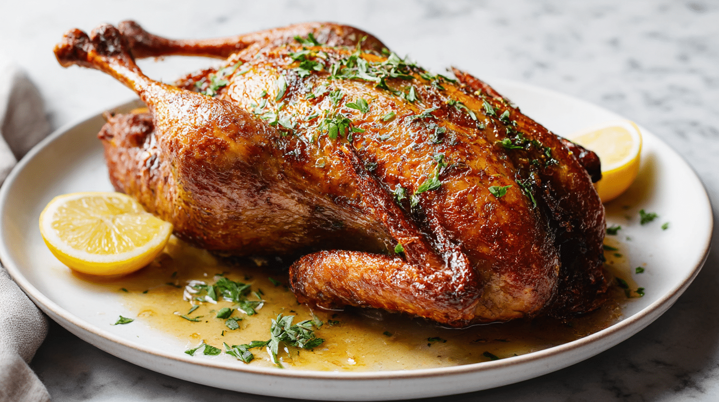 ganze ente im air fryer schnell und saftig gegart