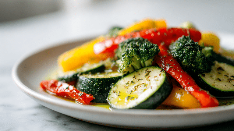 Frische gemuese air fryer zubereitet und serviert auf einem Teller