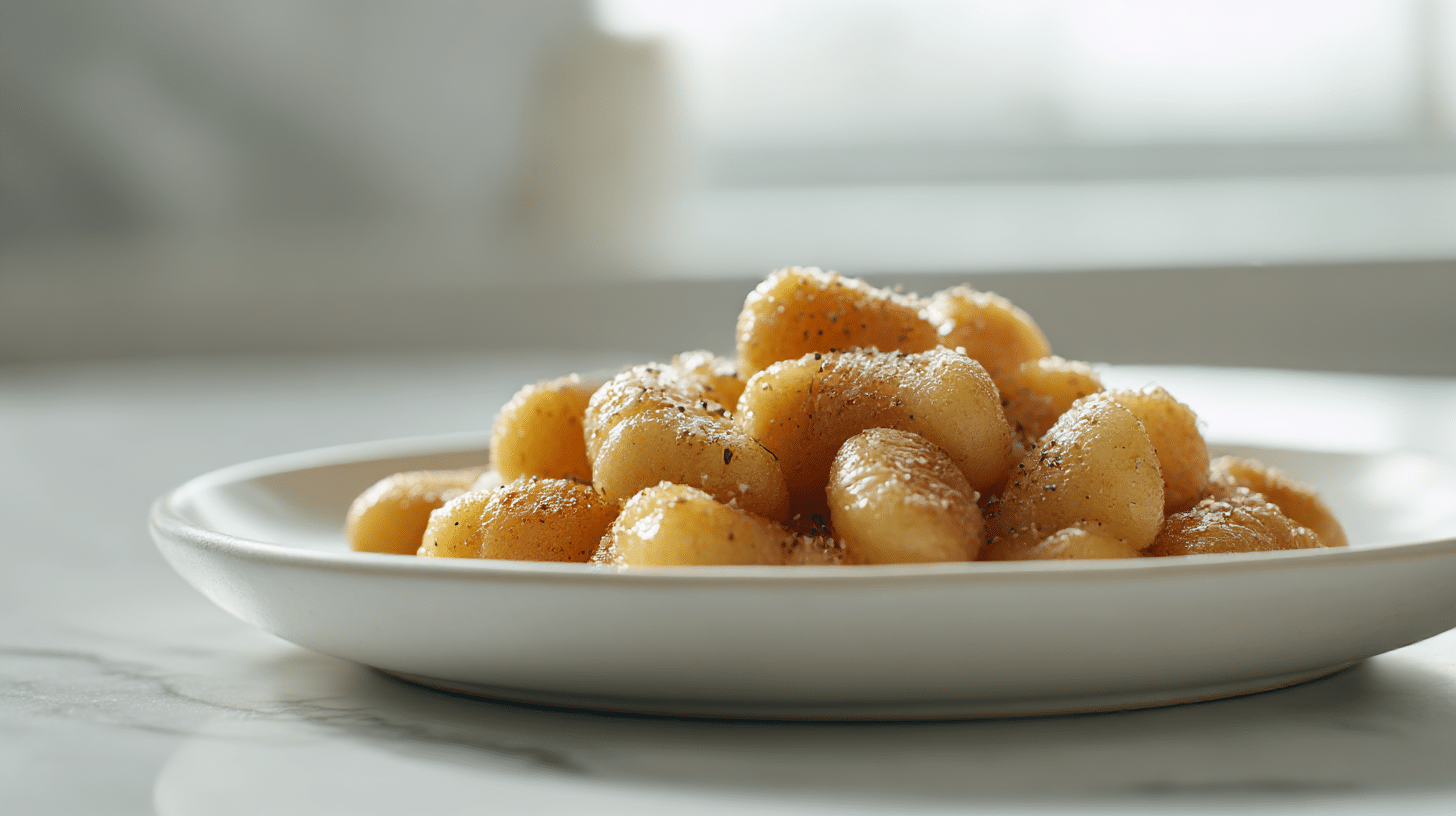 gnocci air fryer, frisch zubereitet und goldbraun.