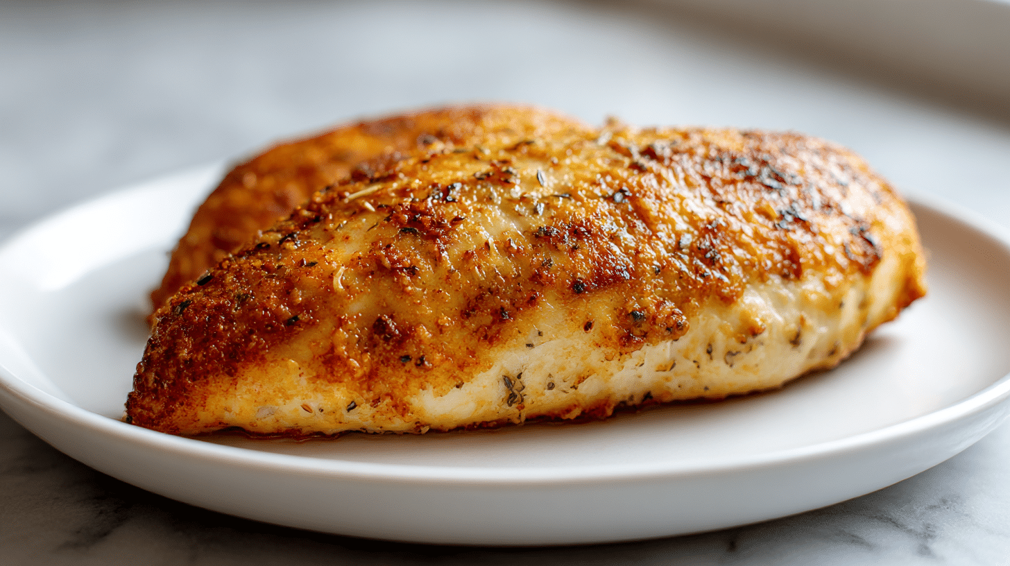 hähnchenbrust im air fryer knusprig und goldbraun serviert