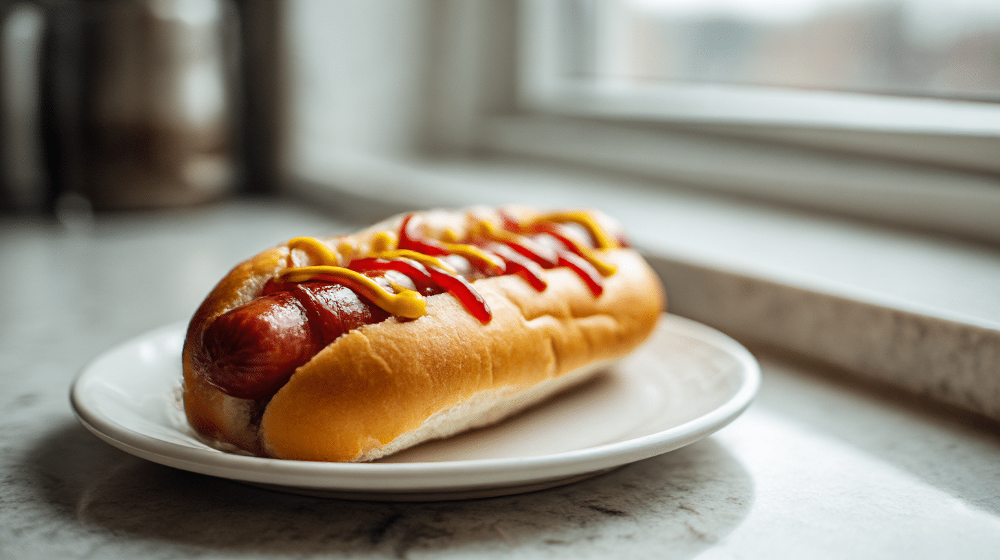 heißer hotdog aus dem air fryer lecker serviert