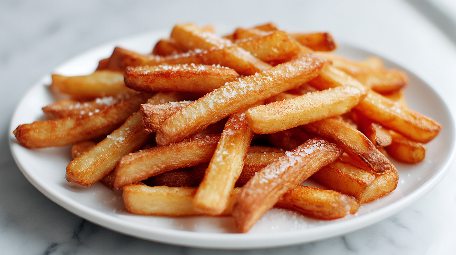 knusprige potato fries air fryer auf einem Teller serviert