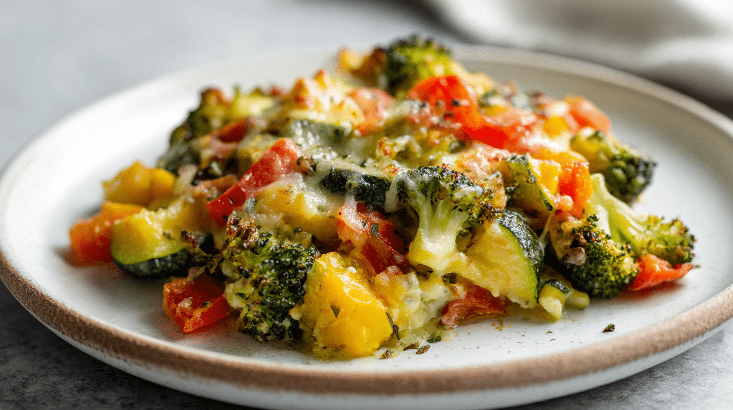 Vegetarischer gemüseauflauf air fryer schön angerichtet.