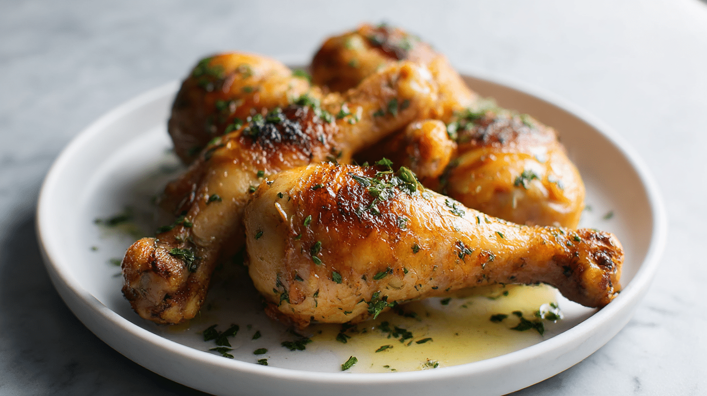 Geteilte Hähnchenkeule mit knusperhaut air fryer auf einem Holzbrett