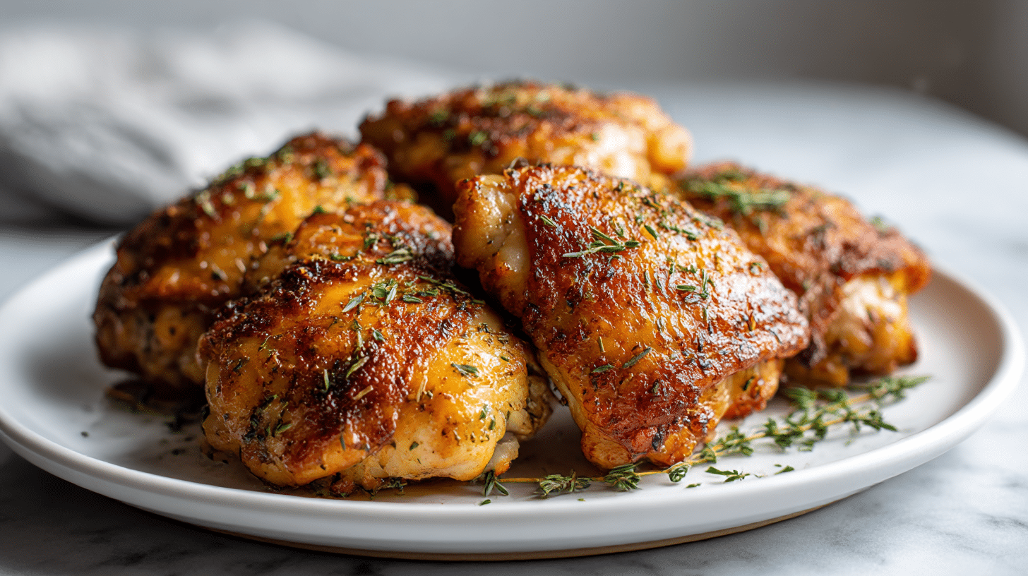 Hähnchenschenkel knusprig air fryer auf einem Teller angerichtet
