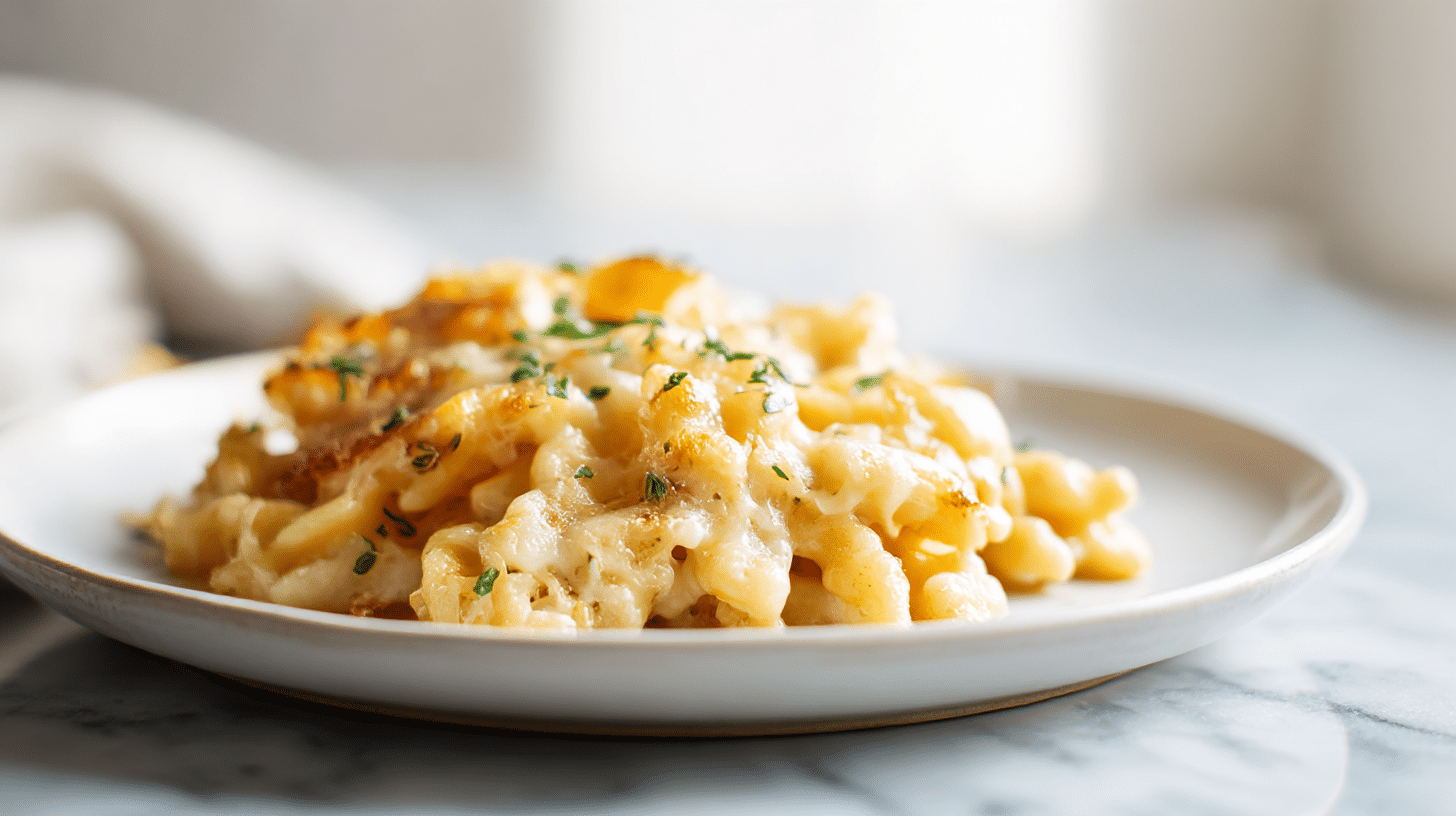 käsespätzle air fryer – servierte Portion mit Käse