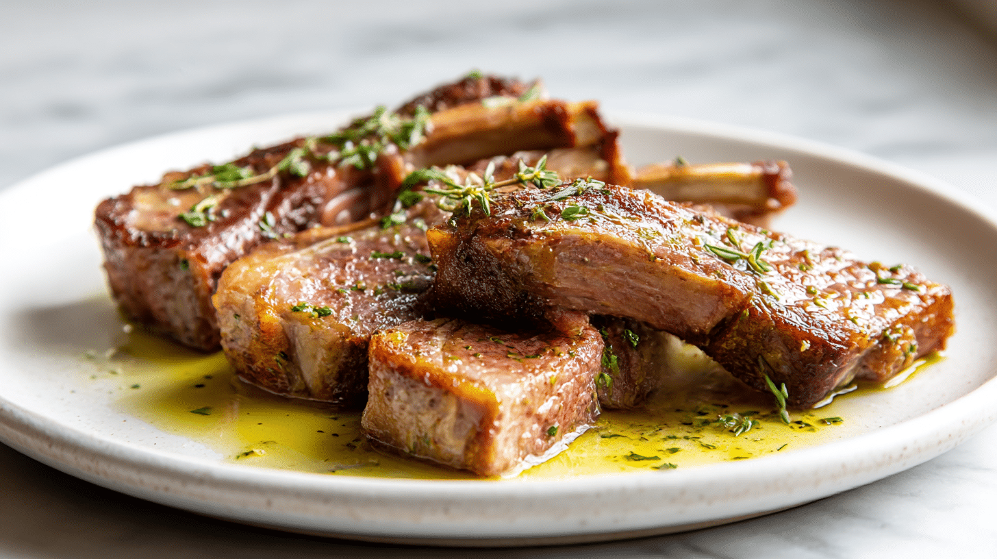 lamm air fryer mit Beilagen auf dem Tisch