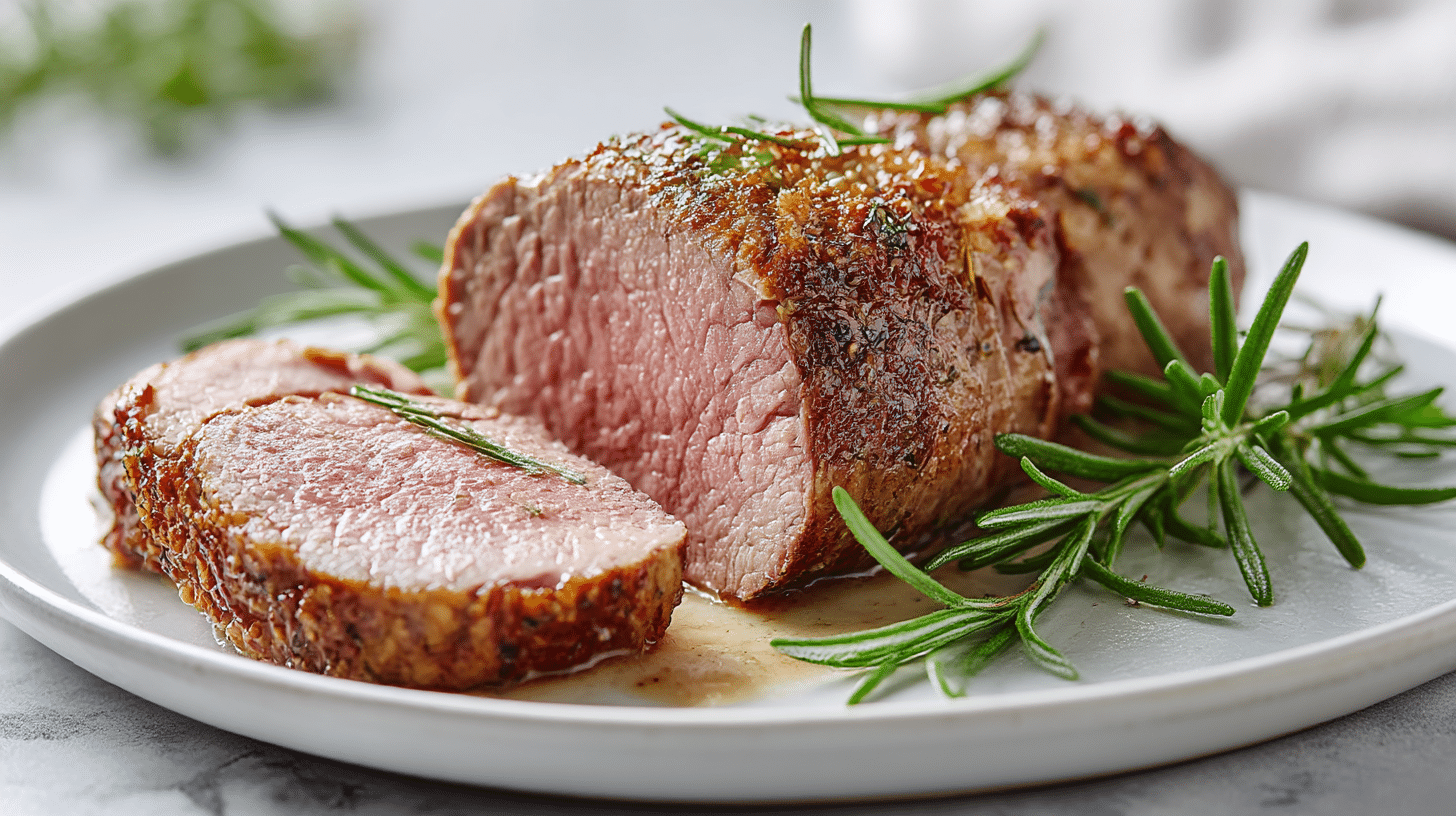 lammfilet aus dem air fryer serviert mit beilage