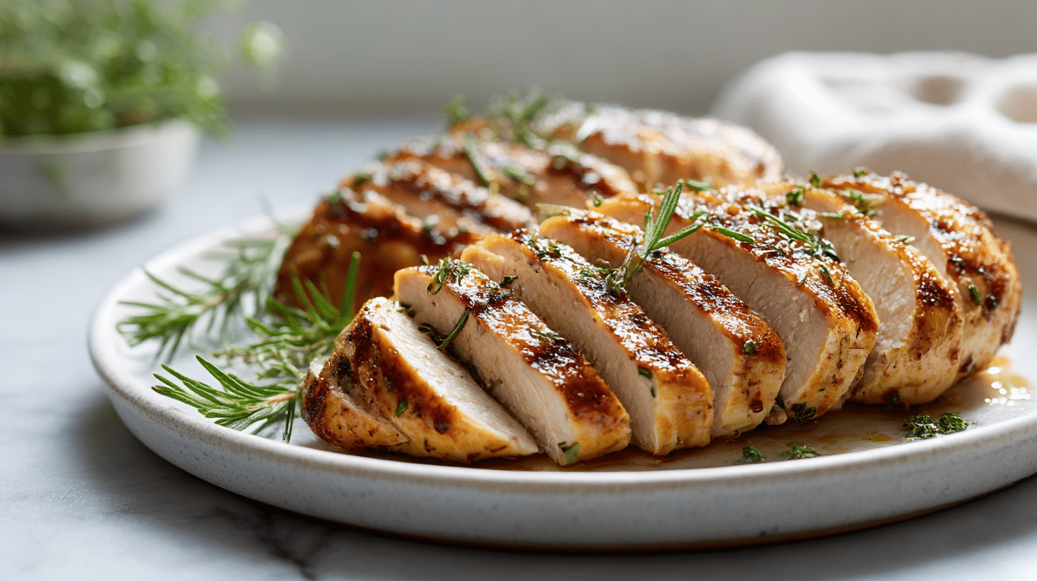 putenbrust im air fryer mit leckerer Beilage serviert