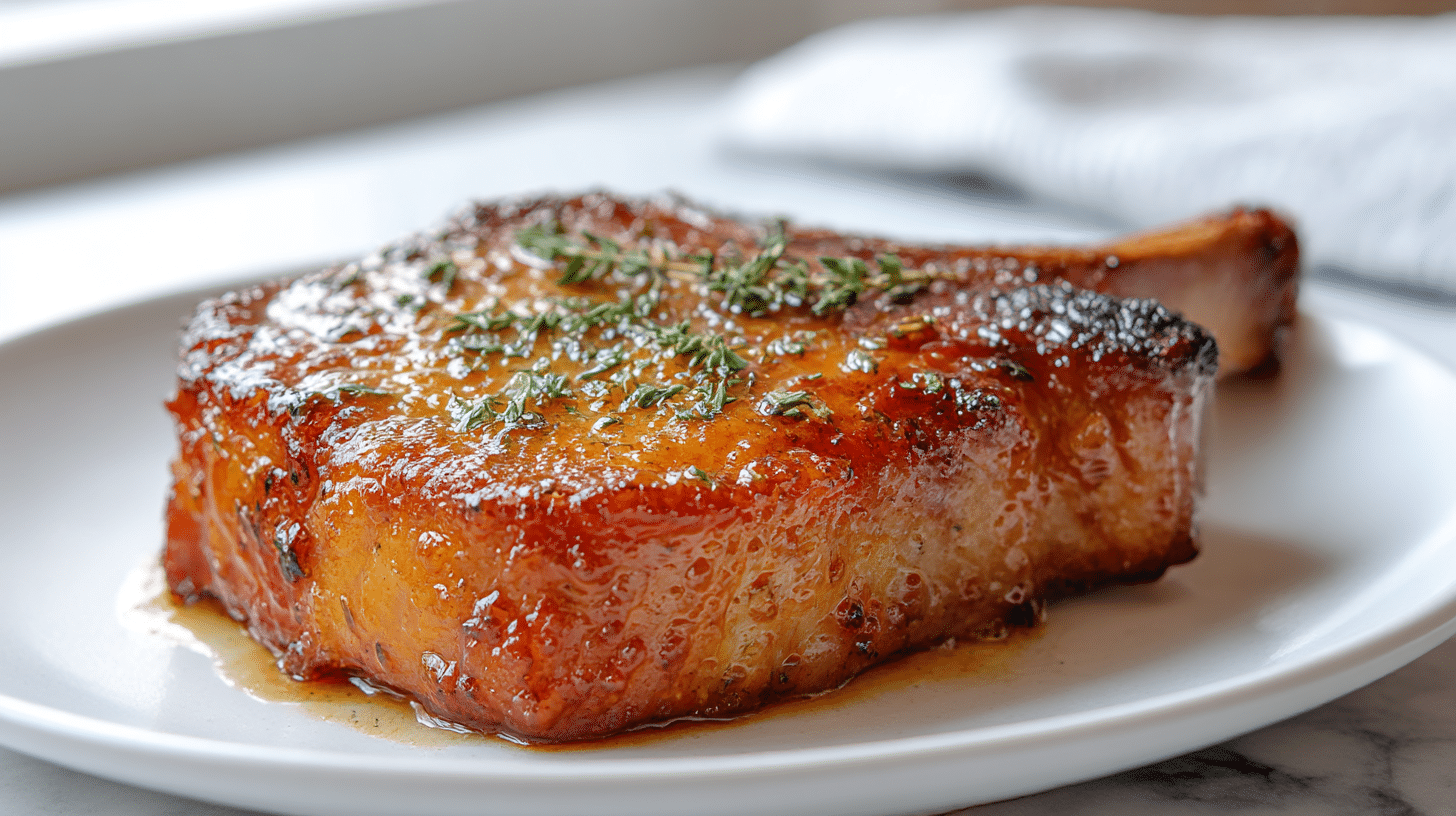 Schweinekotelett im Air Fryer zubereitet und serviert