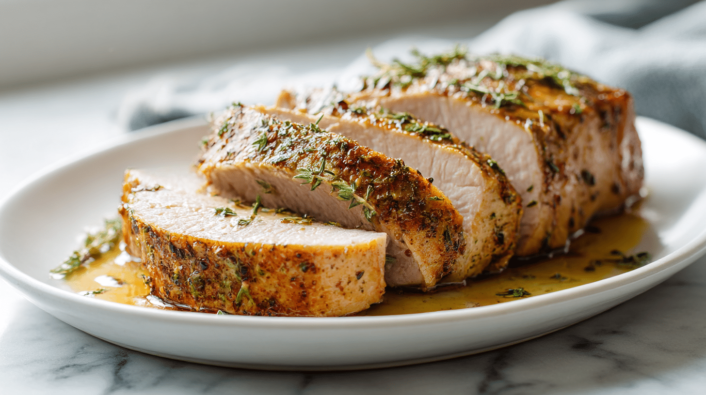 Schweinerücken air fryer Gericht mit knuspriger Kruste