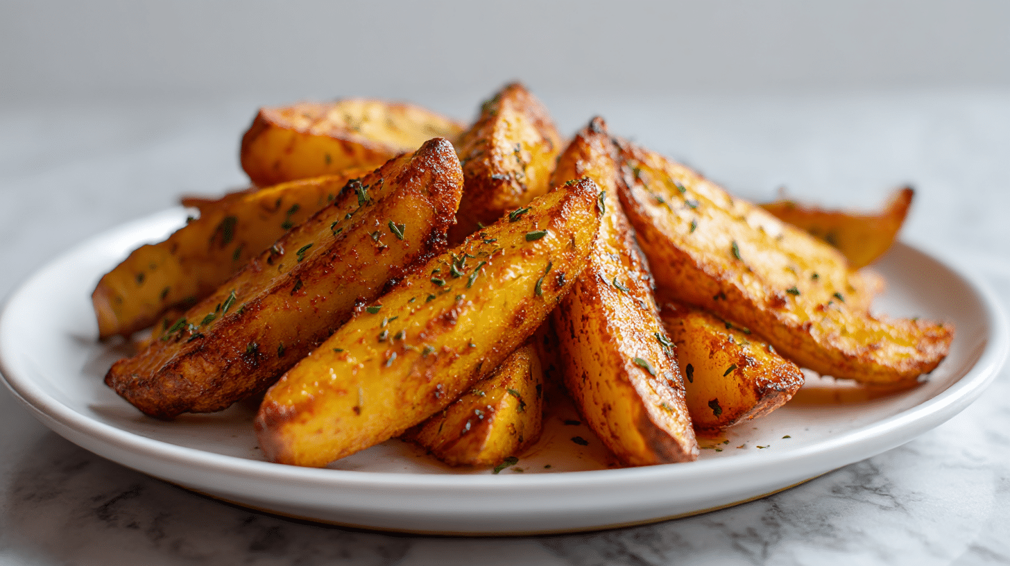 Knusprige kartoffelecken würzig air fryer perfekt angerichtet